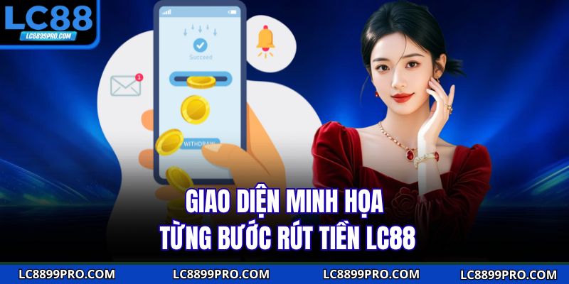 Giao diện minh họa từng bước rút tiền LC88